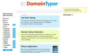 Page d'accueil de DomainTyper